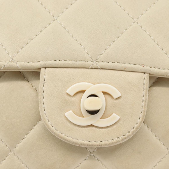 CHANEL Matelasse 25 Pla Chain Shoulder Bag Lamb Skin Ivory CC Auth YKZ833A