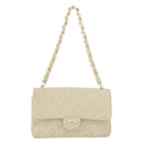CHANEL Matelasse 25 Pla Chain Shoulder Bag Lamb Skin Ivory CC Auth YKZ833A-13