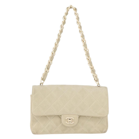 CHANEL Matelasse 25 Pla Chain Shoulder Bag Lamb Skin Ivory CC Auth YKZ833A