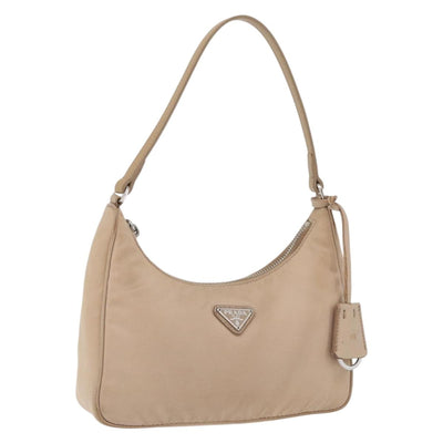 PRADA Hand Bag Nylon Beige Gold Auth YKZ848A