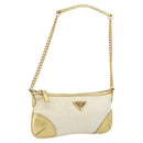 PRADA Chain Shoulder Bag Nylon White Gold Auth YKZ849A-1