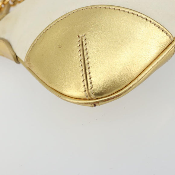 PRADA Schoudertas met Ketting Nylon Wit Goud Auth YKZ849A