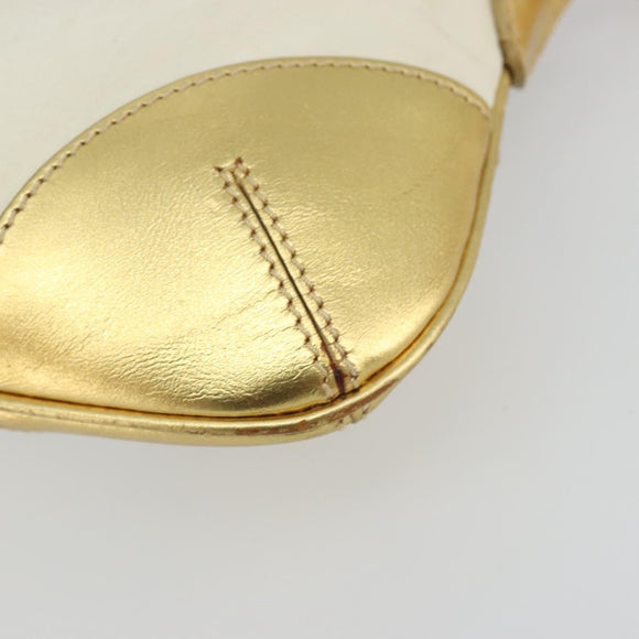 PRADA Schoudertas met Ketting Nylon Wit Goud Auth YKZ849A