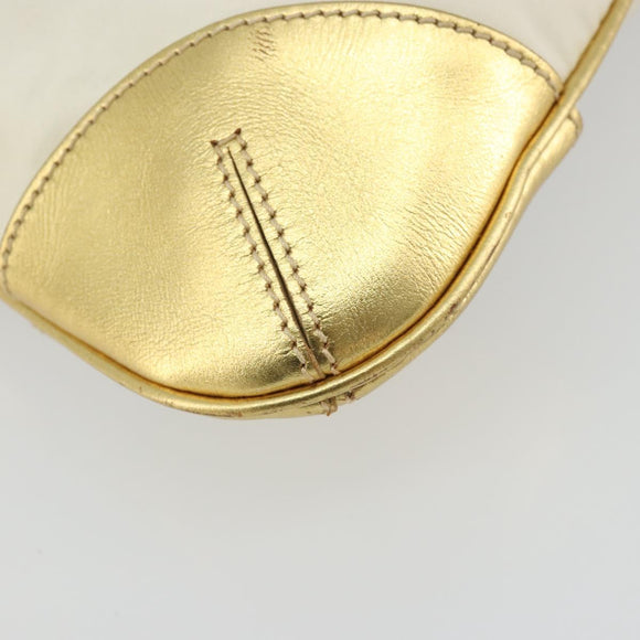PRADA Schoudertas met Ketting Nylon Wit Goud Auth YKZ849A