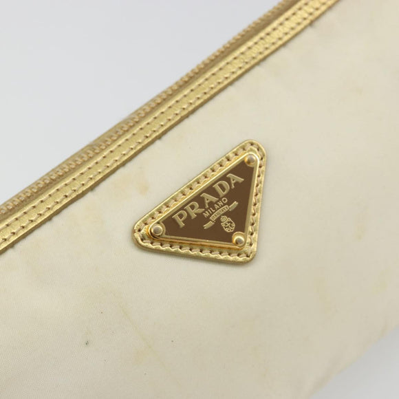 PRADA Chain Shoulder Bag Nylon White Gold Auth YKZ849A
