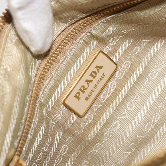 PRADA Chain Shoulder Bag Nylon White Gold Auth YKZ849A