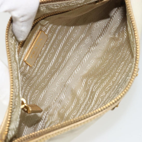 PRADA Schoudertas met Ketting Nylon Wit Goud Auth YKZ849A