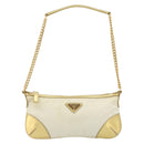 PRADA Chain Shoulder Bag Nylon White Gold Auth YKZ849A-13