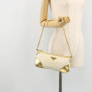 PRADA Schoudertas met Ketting Nylon Wit Goud Auth YKZ849A-23