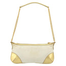 PRADA Schoudertas met Ketting Nylon Wit Goud Auth YKZ849A-2