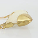 PRADA Schoudertas met Ketting Nylon Wit Goud Auth YKZ849A-4