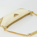 PRADA Schoudertas met Ketting Nylon Wit Goud Auth YKZ849A-6