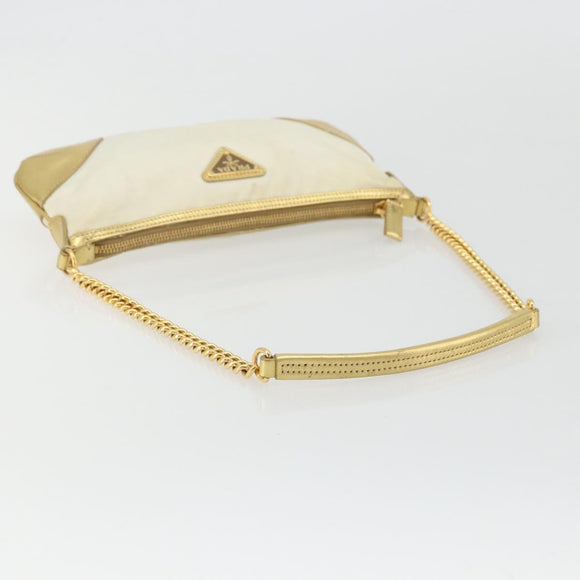 PRADA Chain Shoulder Bag Nylon White Gold Auth YKZ849A