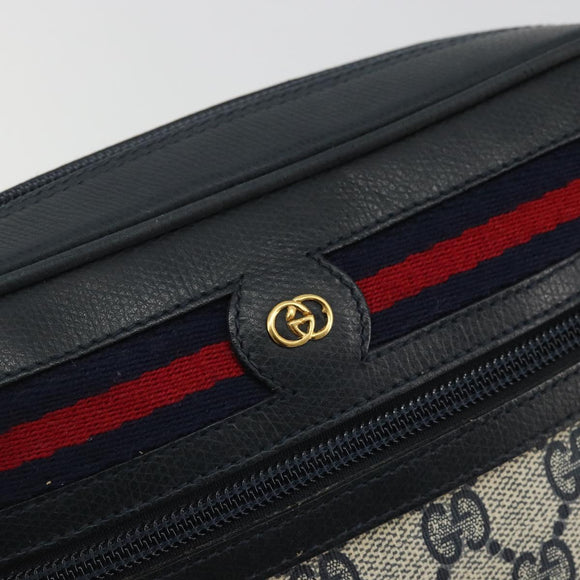 GUCCI GG Supreme Sherry Line Shoulder Bag PVC Navy Gold Red Auth YKZ858