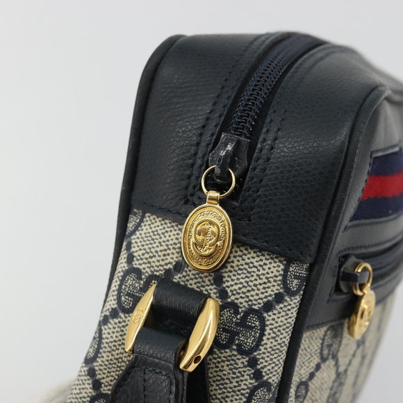 GUCCI GG Supreme Sherry Line Shoulder Bag PVC Navy Gold Red Auth YKZ858