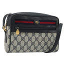 GUCCI GG Supreme Sherry Line Shoulder Bag PVC Navy Gold Red Auth YKZ858-1