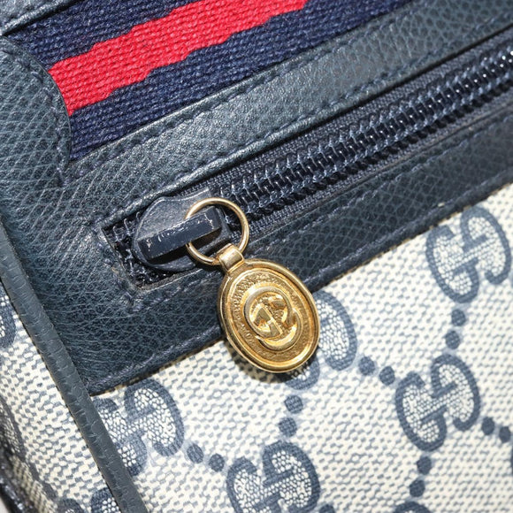 GUCCI GG Supreme Sherry Line Shoulder Bag PVC Navy Gold Red Auth YKZ858