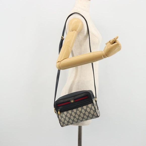 GUCCI GG Supreme Sherry Line Shoulder Bag PVC Navy Gold Red Auth YKZ858
