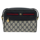 GUCCI GG Supreme Sherry Line Shoulder Bag PVC Navy Gold Red Auth YKZ858-13