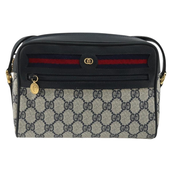 GUCCI GG Supreme Sherry Line Shoulder Bag PVC Navy Gold Red Auth YKZ858