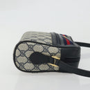 GUCCI GG Supreme Sherry Line Shoulder Bag PVC Navy Gold Red Auth YKZ858-3