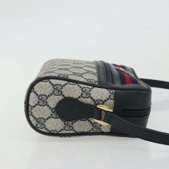 GUCCI GG Supreme Sherry Line Shoulder Bag PVC Navy Gold Red Auth YKZ858