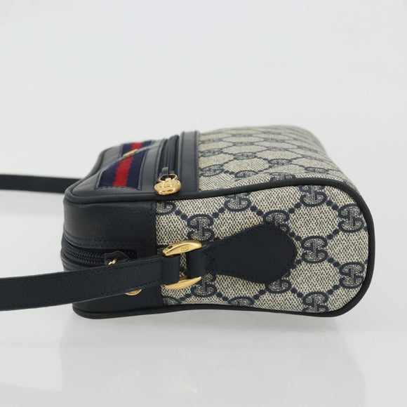 GUCCI GG Supreme Sherry Line Shoulder Bag PVC Navy Gold Red Auth YKZ858