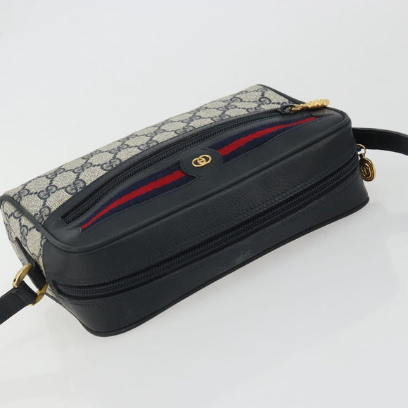 GUCCI GG Supreme Sherry Line Shoulder Bag PVC Navy Gold Red Auth YKZ858