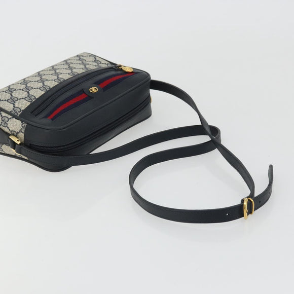 GUCCI GG Supreme Sherry Line Shoulder Bag PVC Navy Gold Red Auth YKZ858
