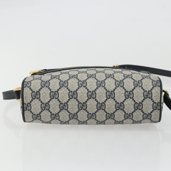 GUCCI GG Supreme Sherry Line Shoulder Bag PVC Navy Gold Red Auth YKZ858