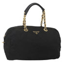PRADA Boston Bag Nylon Black Gold Auth YKZ869-1