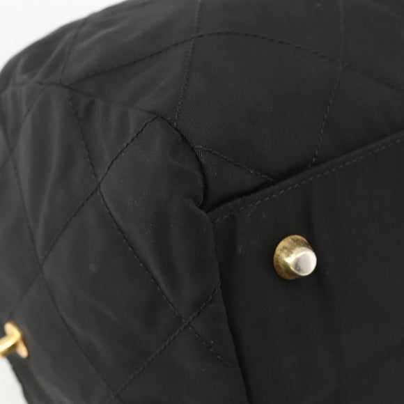 PRADA Boston Bag Nylon Black Gold Auth YKZ869