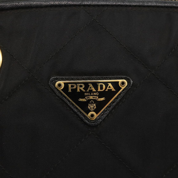 PRADA Boston Bag Nylon Black Gold Auth YKZ869