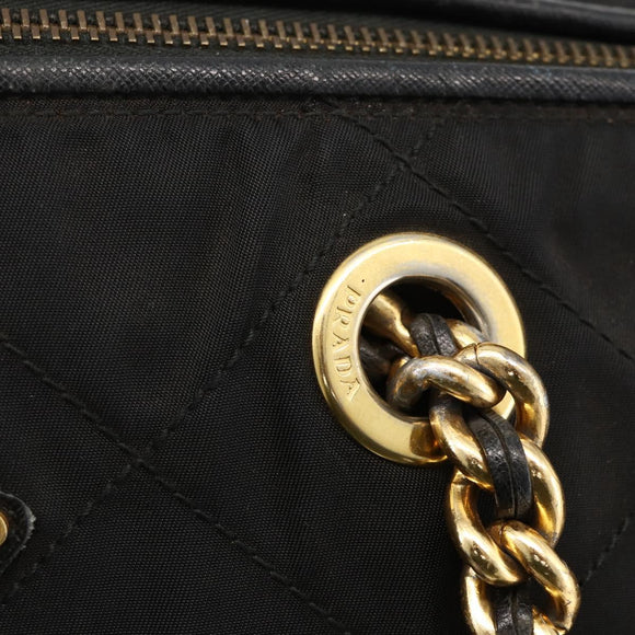 PRADA Boston Bag Nylon Black Gold Auth YKZ869