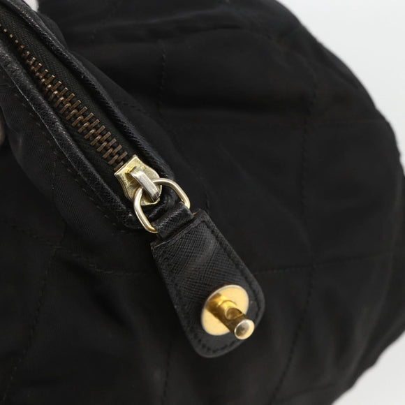 PRADA Boston Bag Nylon Black Gold Auth YKZ869