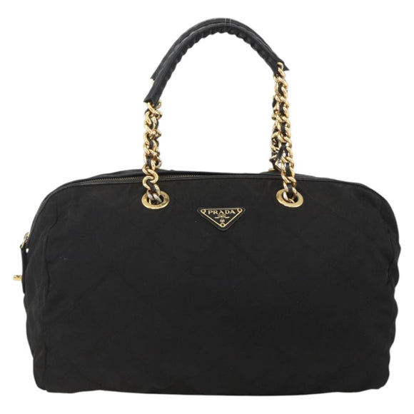 PRADA Boston Bag Nylon Black Gold Auth YKZ869