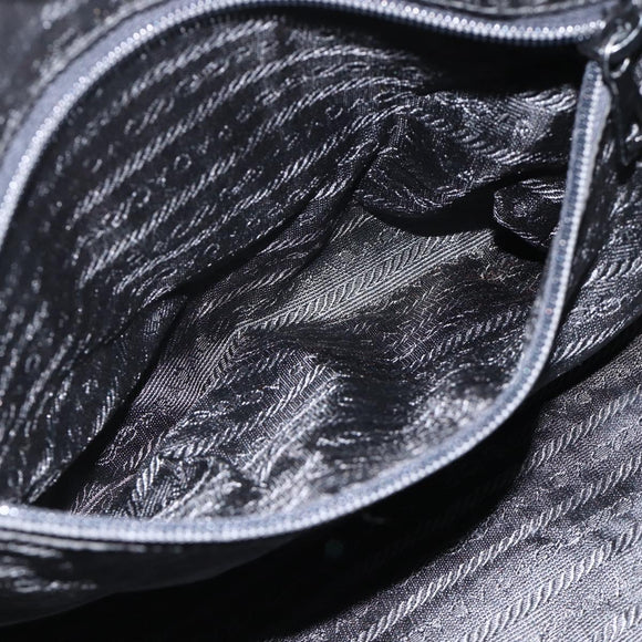 PRADA Boston Bag Nylon Black Gold Auth YKZ869