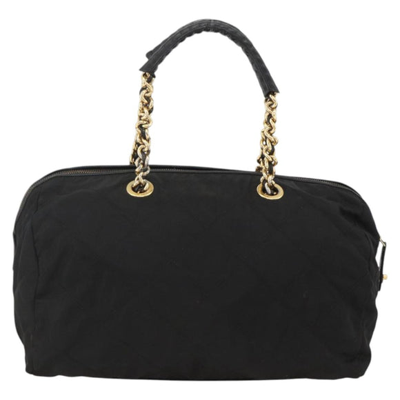 PRADA Boston Bag Nylon Black Gold Auth YKZ869