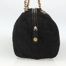 PRADA Boston Bag Nylon Black Gold Auth YKZ869-4