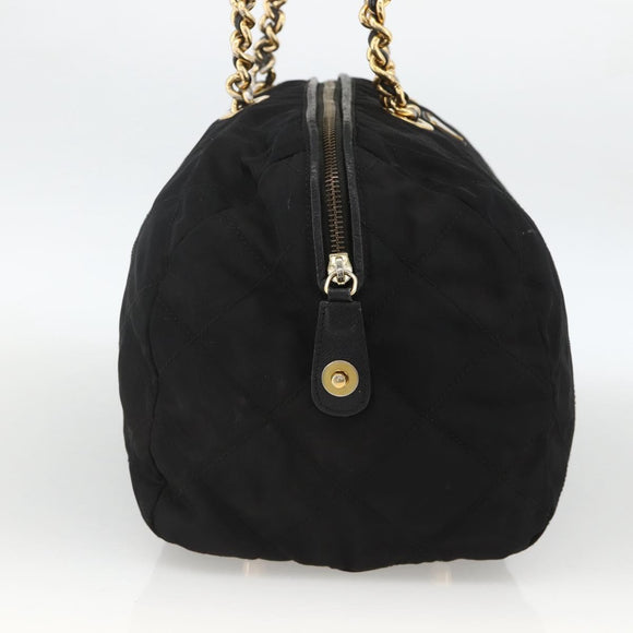 PRADA Boston Bag Nylon Black Gold Auth YKZ869