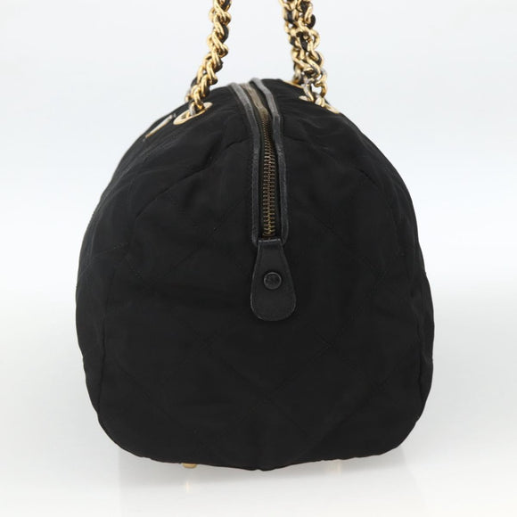 PRADA Boston Bag Nylon Black Gold Auth YKZ869