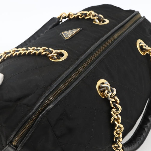 PRADA Boston Bag Nylon Black Gold Auth YKZ869