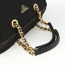 PRADA Boston Bag Nylon Black Gold Auth YKZ869-7