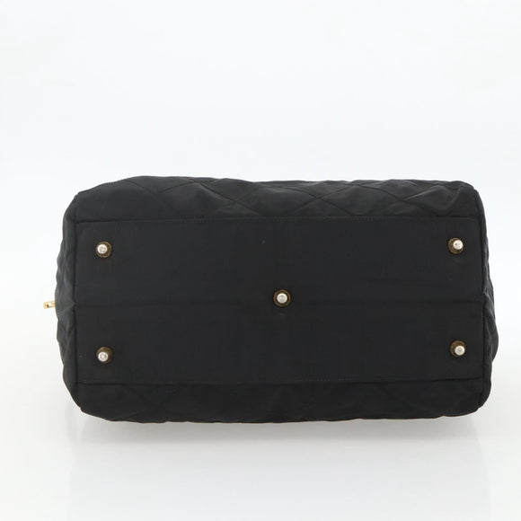 PRADA Boston Bag Nylon Black Gold Auth YKZ869
