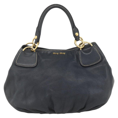Miu Miu Hand Bag Leather Navy Gold Auth YKZ870A - 0