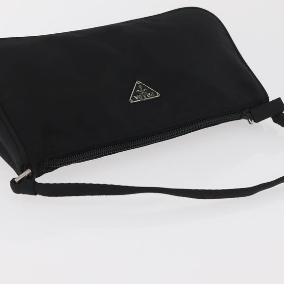 PRADA Accessory Pouch Nylon Black Silver Auth YKZ871A