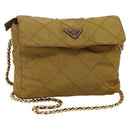 PRADA Chain Shoulder Bag Nylon Beige Gold Auth YKZ873-1