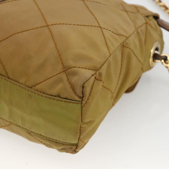 PRADA Chain Shoulder Bag Nylon Beige Gold Auth YKZ873
