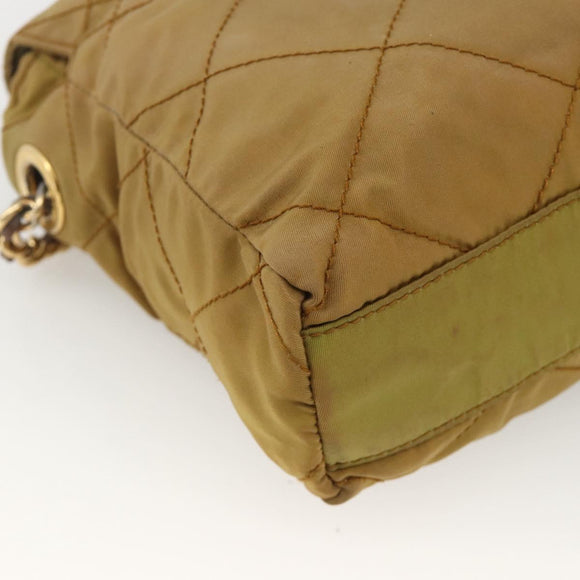 PRADA Chain Shoulder Bag Nylon Beige Gold Auth YKZ873