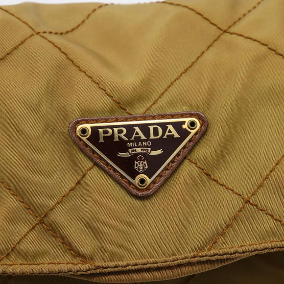 PRADA Chain Shoulder Bag Nylon Beige Gold Auth YKZ873